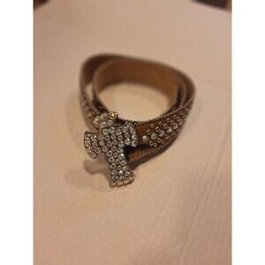 BB Simon Belt Brown Leather Cowhide Swarovski Crystal Cross Has Wear See Pics